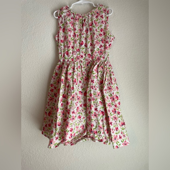 Lands' End Kids Dress with Pink and Green Floral Pattern 100%Baumwolle size 7 - Picture 2 of 7